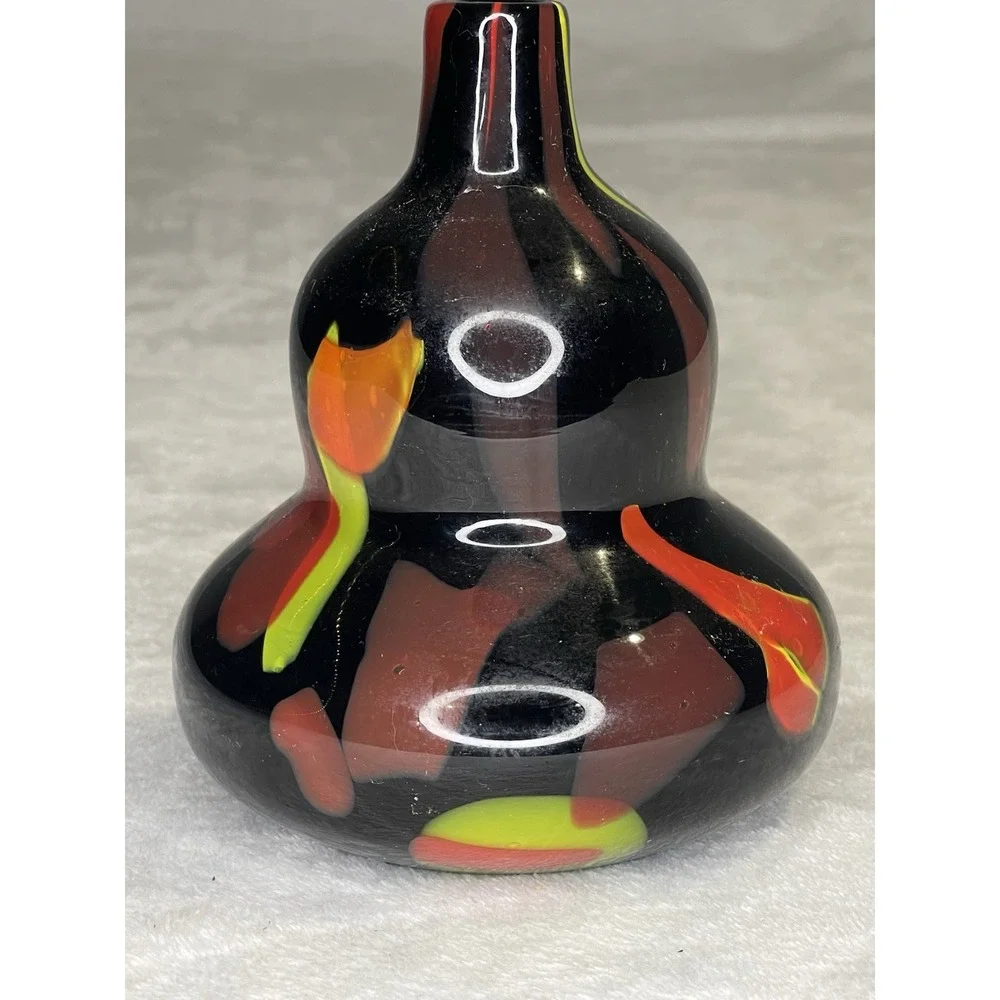 Vintage Murano Style Tutti Frutti Art Glass Vase Double Gourd Shape Hand Blown